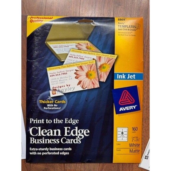 Avery 8869 BUSINESS Cards Print to Edge 2 Sided Clean Edge Inkjet 120 Cards - Picture 1 of 8